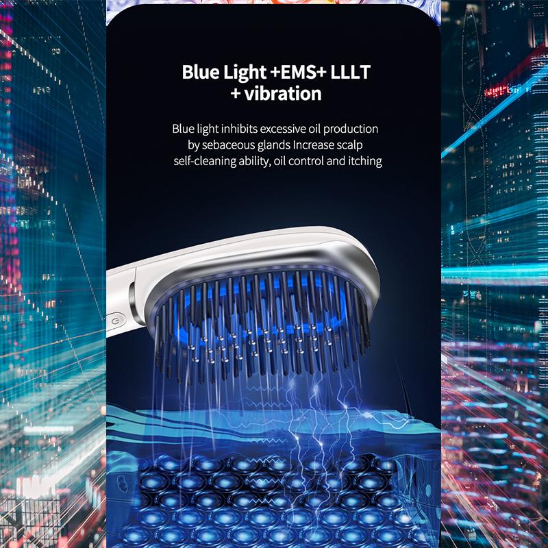 EMS Electric Head Massage Comb EMS Vibration Hair Care Anti-hair Loss Head Therapy Red and Blue Light Hair Growth Health