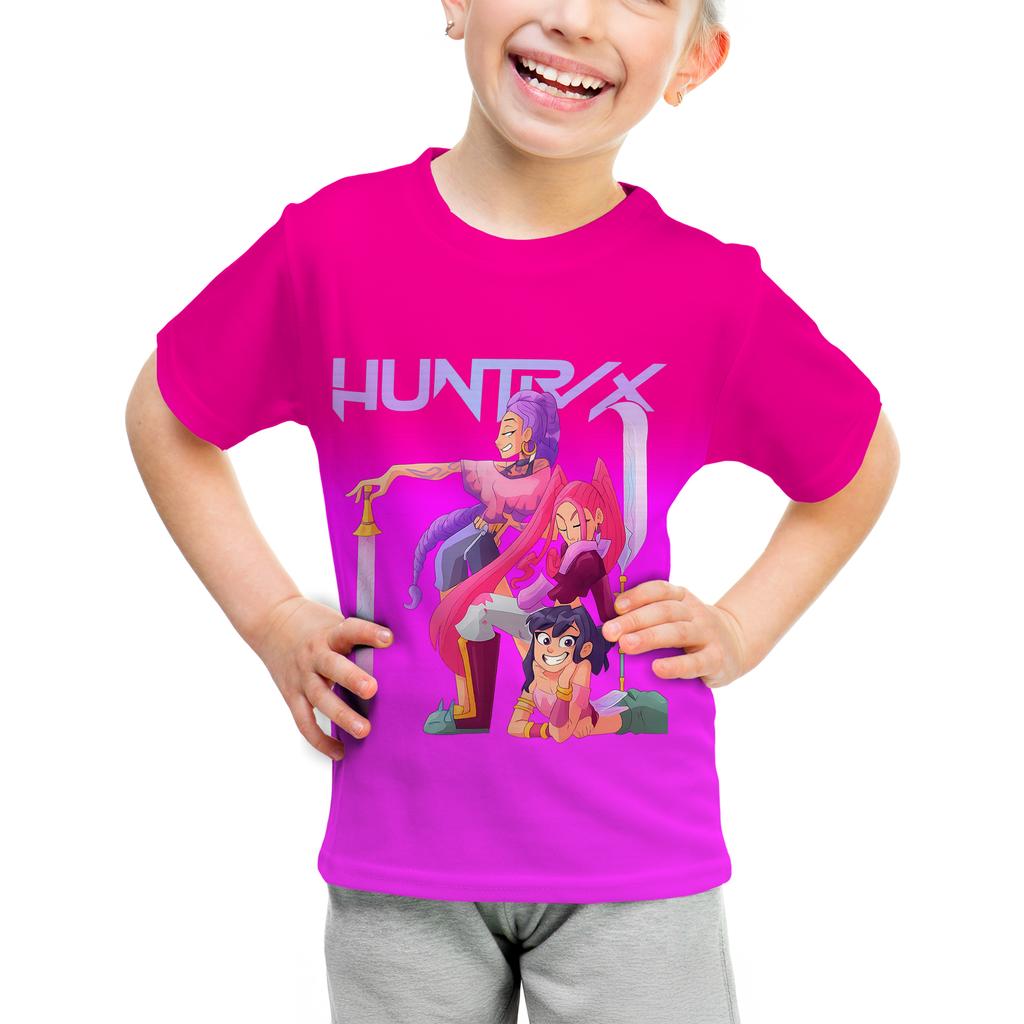 New Children's Clothing KPop Demon Hunter Cartoon Print Top Short Sleeved Girl Boy KPop Demon Girl Group Fan Gift T-shirt