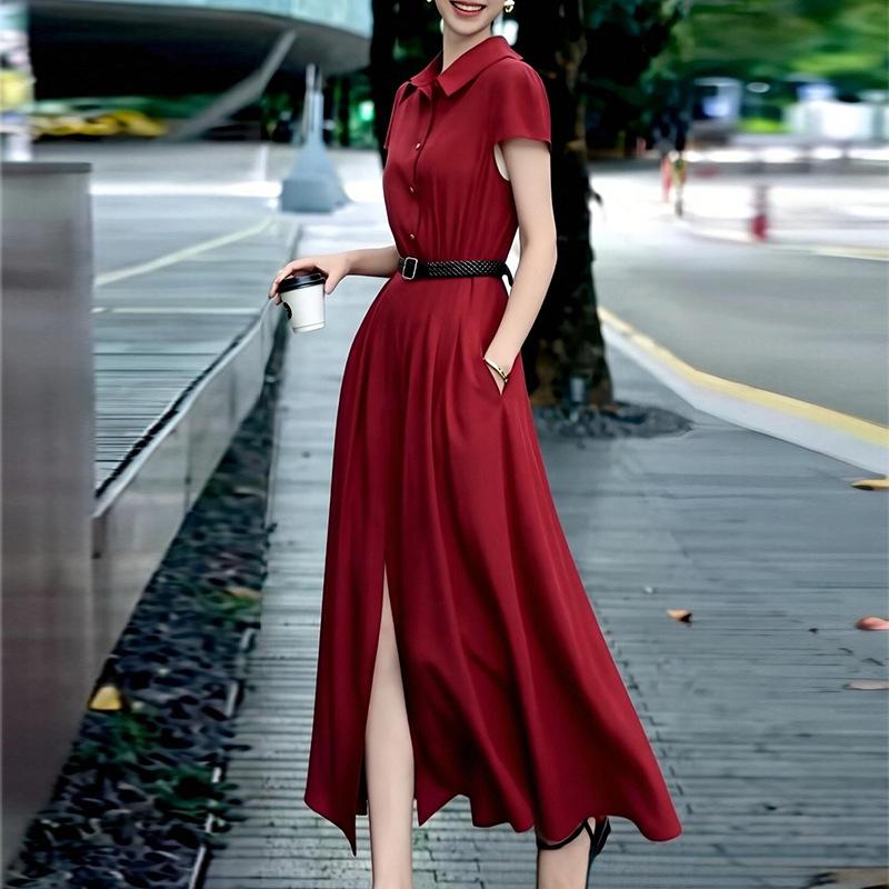 Spring new models, European and American women's clothing, slim-fitting and elegant temperament, solid-color French dress
