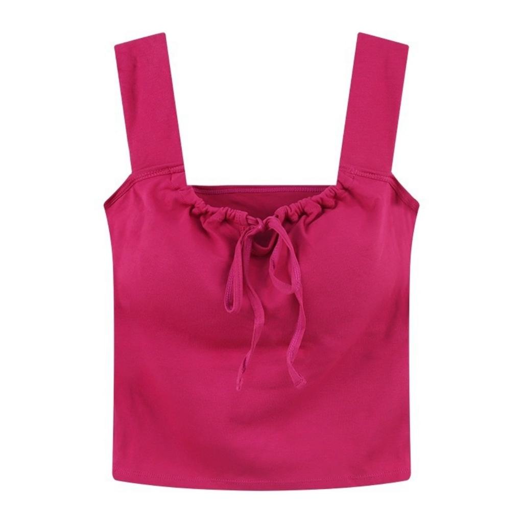 White Atmosphere Feeling Camisole Undershirt Women, Versatile with Bra Pads Department, with Bow Short Models Outside Slim Bottoming Tops