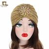 Noble gold pleated Indian hat headscarf hat with gold brooch accessories TJMG warm