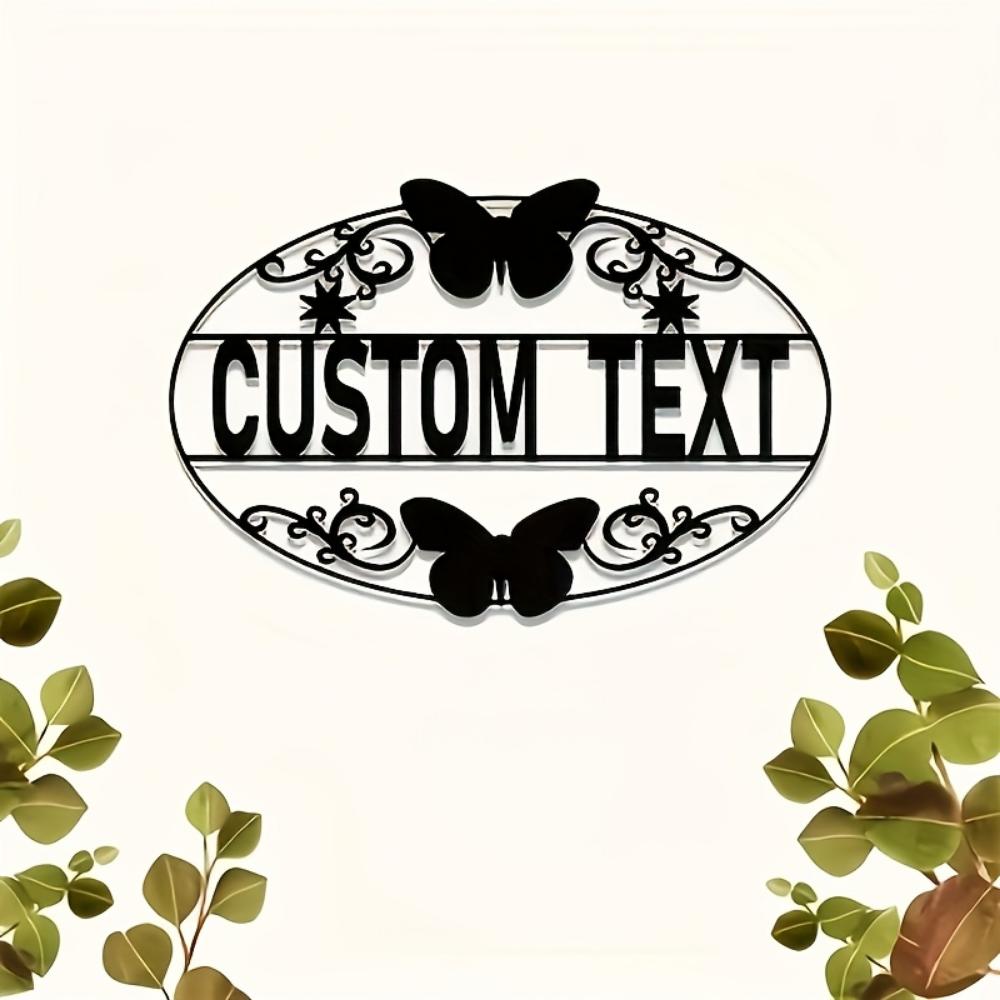 Customizable Butterfly Metal Wall Art Personalized Lettering Floral Design Easy Install Outdoor Decor