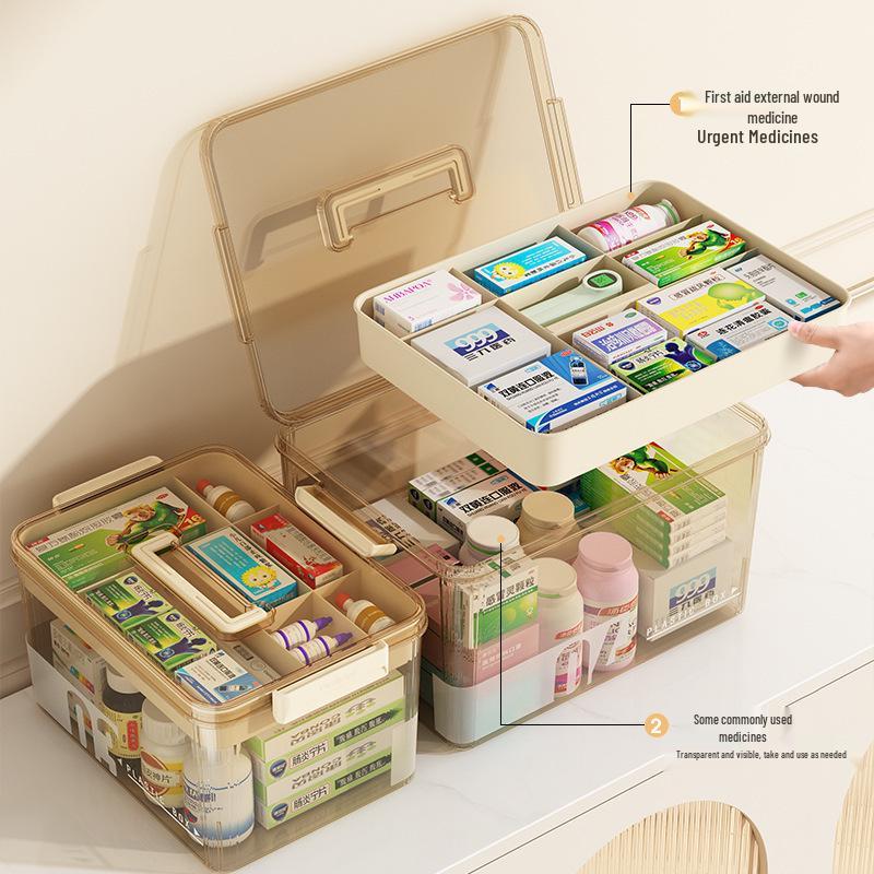 Familienpackung Tragbare Medikamentenaufbewahrungsbox - Mehrschichtig, Transparent, Erste-Hilfe-Koffer mit großer Kapazität