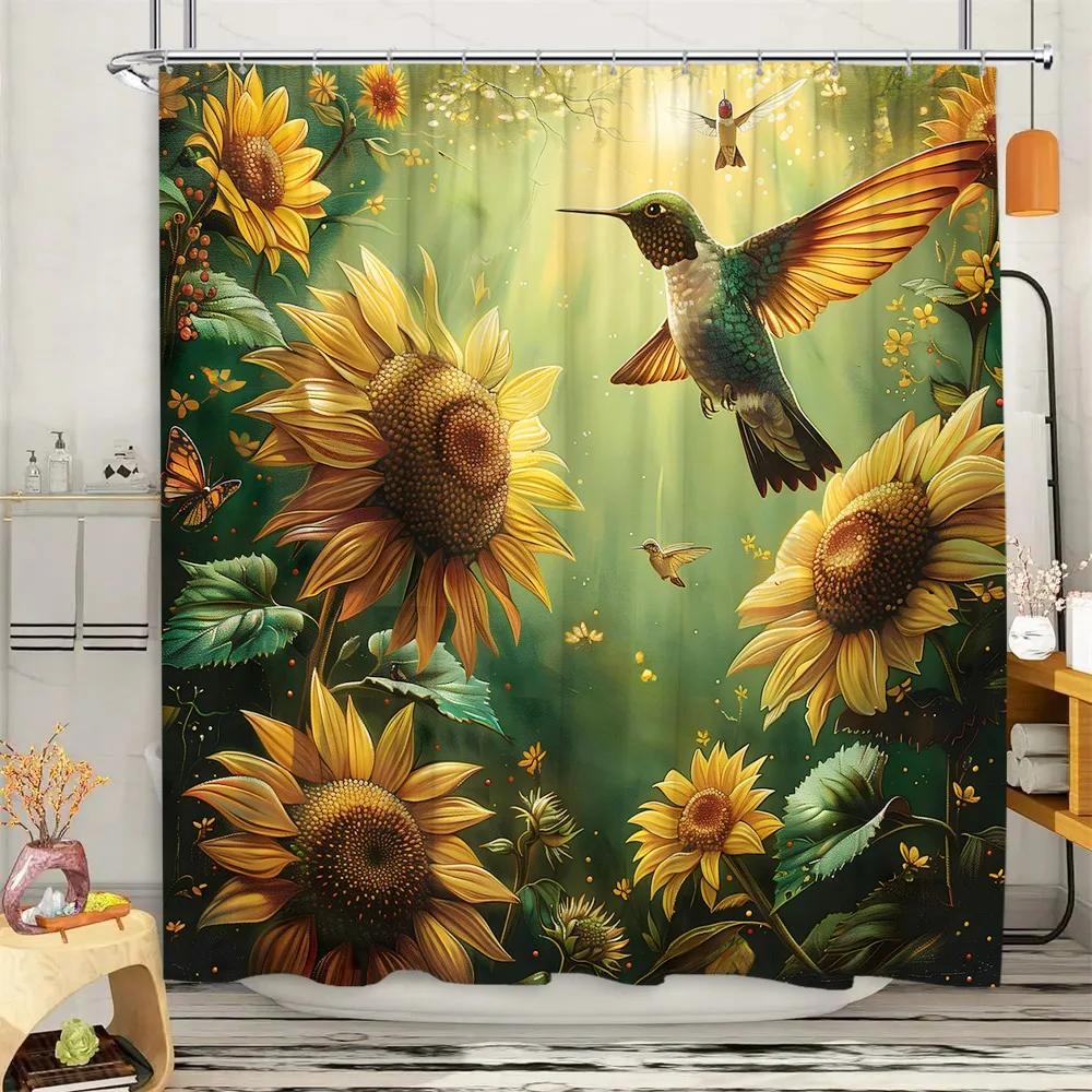 Hummingbird Shower Curtain Floral Botanical Farm Landscape Vintage Jungle Modern Home Polyester Fabric Bathroom Decor Curtains