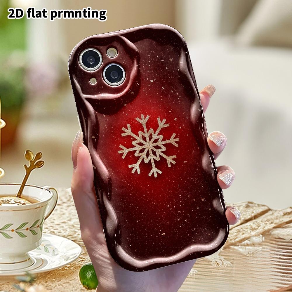 Phone Case: 2D Flat Design, Fits iPhone 12, 13, 14, 15, 16, 17, 18 Pro, Phone Decoration, Gold Glitter Snowflakes, Perfect for Halloween and Christmas