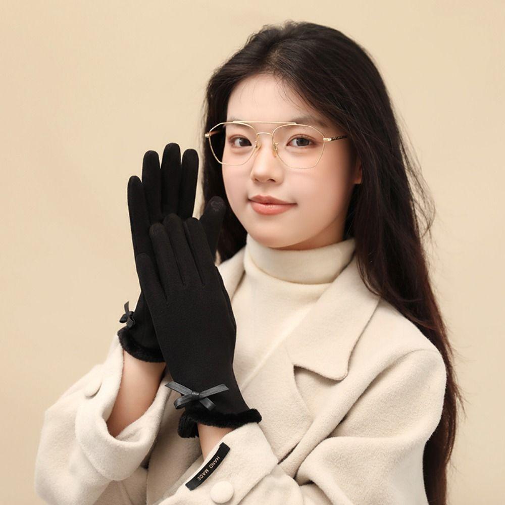 Solid Color Female Touchscreen Gloves Thermal Lined Cycling Warm Gloves  Winter Protection