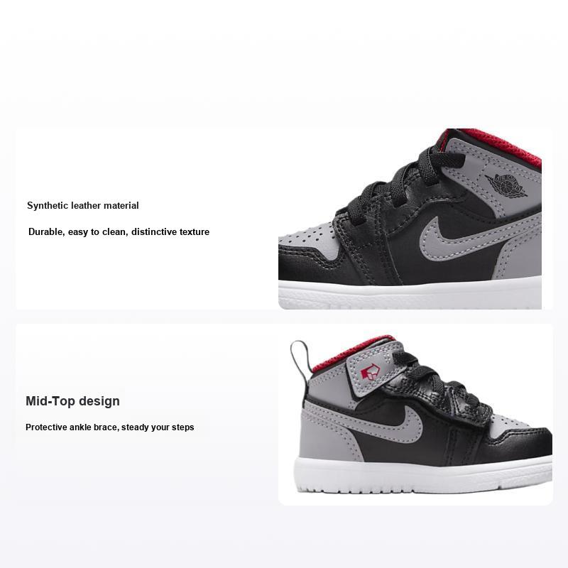 Jordan 1 Средний ALT Черный Огненно-красный Белый Цементно-серый (ТД) Детские кроссовки DR9744-006 27