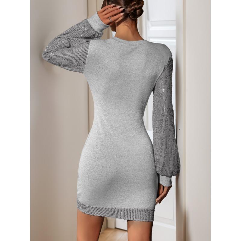 Jesień i Zima Francuska Elegancka Średniej Długości Sukienka Wieczorowa Party Lekka Sukienka Sukienka z cekinami