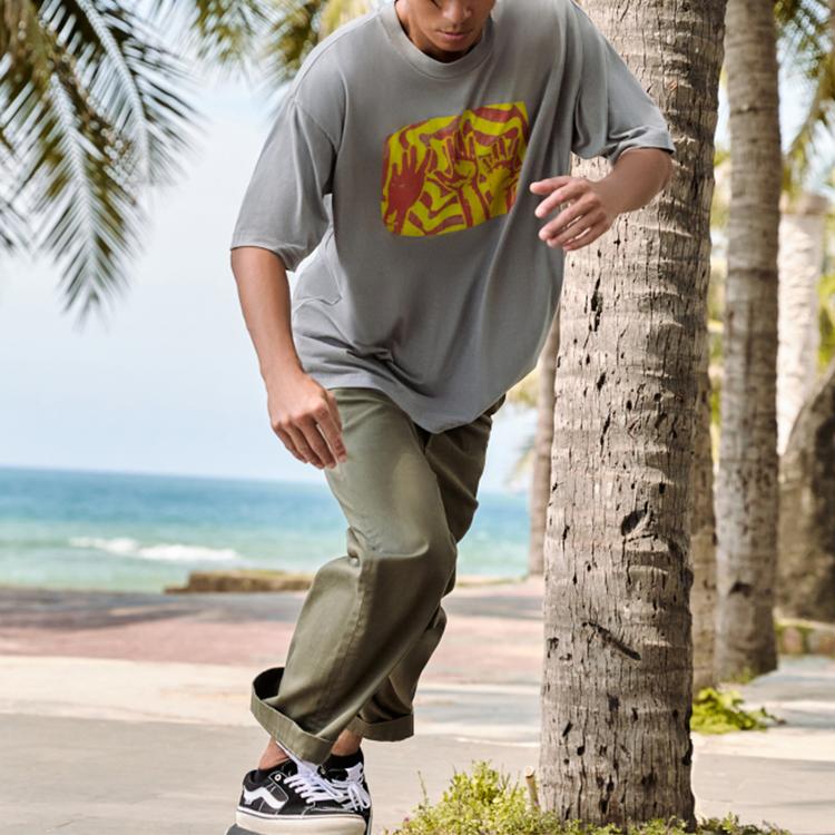 Levis Graphic Print Crew Neck Casual Drop Shoulder T-Shirt Men Tops Gray A1005-0006