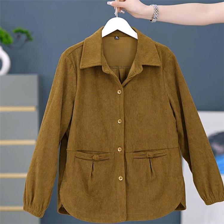 Mom's Premium Corduroy Jacket: Versatile, Loose-Fit Casual Top for Middle-Aged and Elderly Women - Spring and Autumn Wear