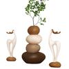 Resin Deer Figurines Stacked Stone Flower Vase Reindeers Statue Animal Sculptures Desktop Ornament Modern Home Decors