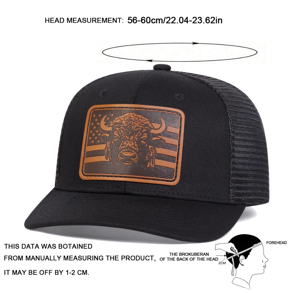 Men Brown Flag Bull Head Leather Patch Baseball Mesh Caps Micro Curved Cap Outdoor Sunscreen Leisure Hat Spring Autumn Travel Tourism Beach Vacation