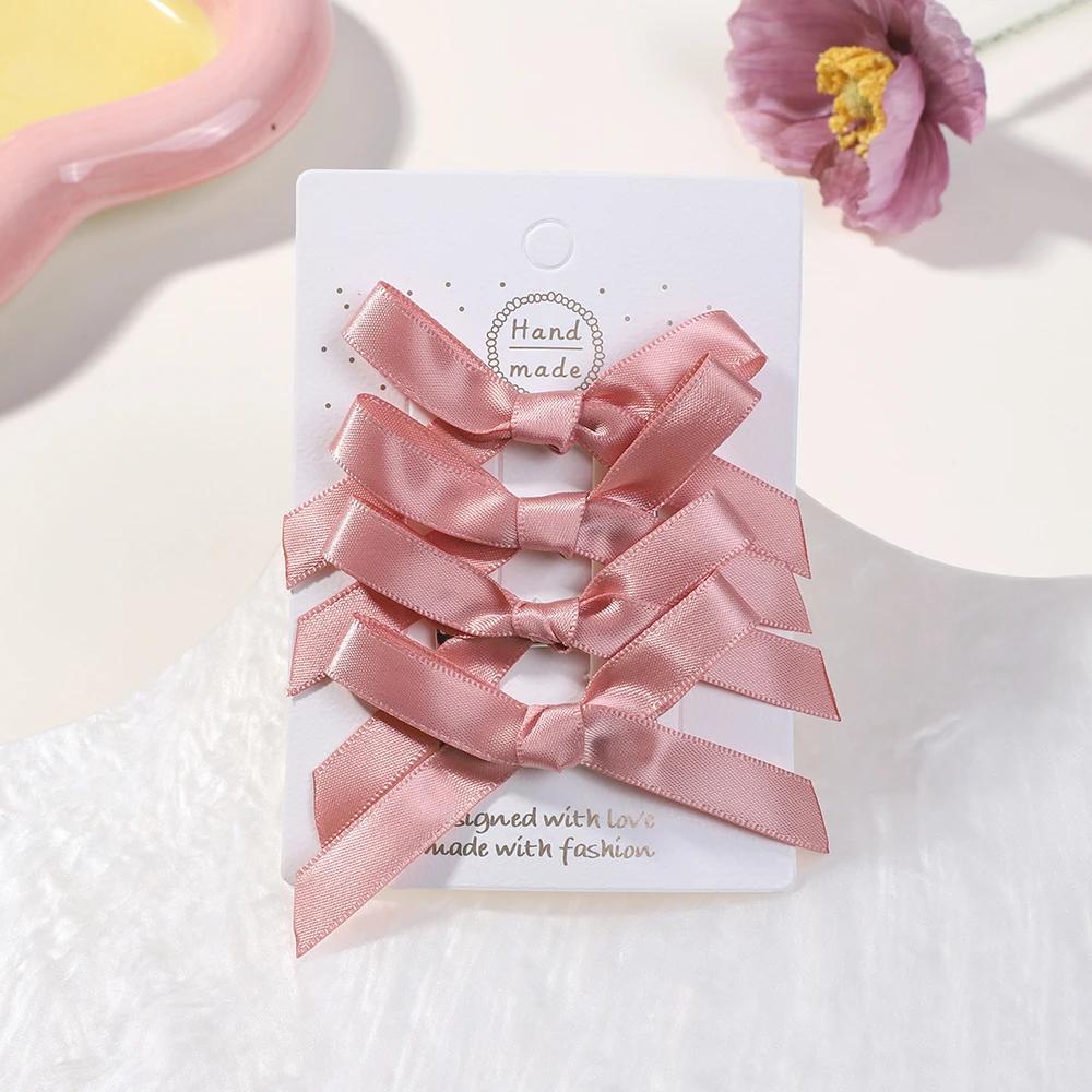 4Pcs/set Kids Sweet Solid Color Mini Bowknot Hair Clip for Baby Girls Ballet Style Ribbon Braided Hair Accessories