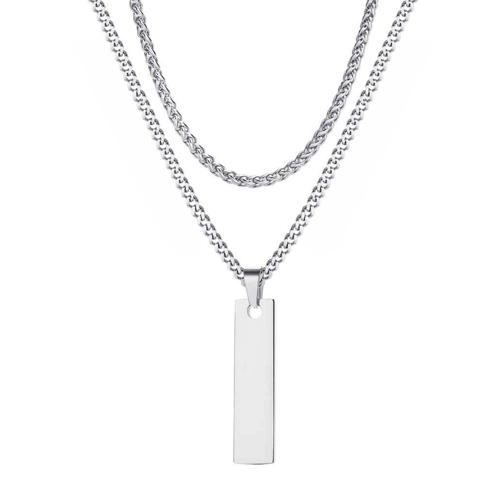 Vnox Gestapelde 2-delige Heren Kettingen, Geometrische Staaf Hanger met Doosketting Cubaanse Ketting Touwketting Kettingen, Klassieke Choker