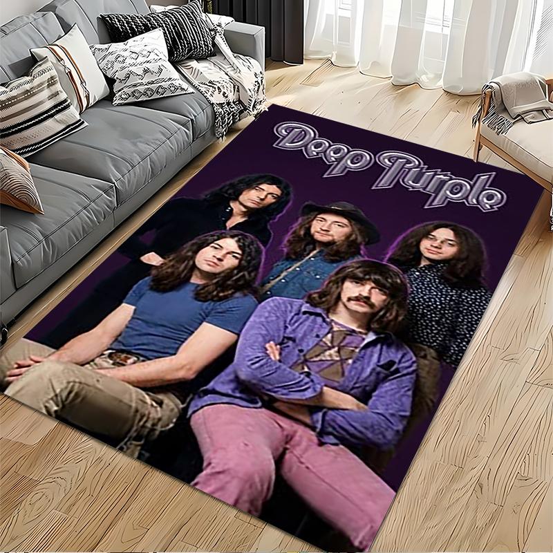 Pop Culture Area Rug, Deep Purple Band Purple Background Vintage Poster, Man Cave Decor, Non-Slip Mat