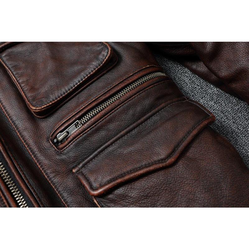 Chinese Size Vintage Red Brown Genuine Leather Jacket Men Soft Real Cowhide Black Winter Coat Biker Jackets Jaqueta Masculina De Couro