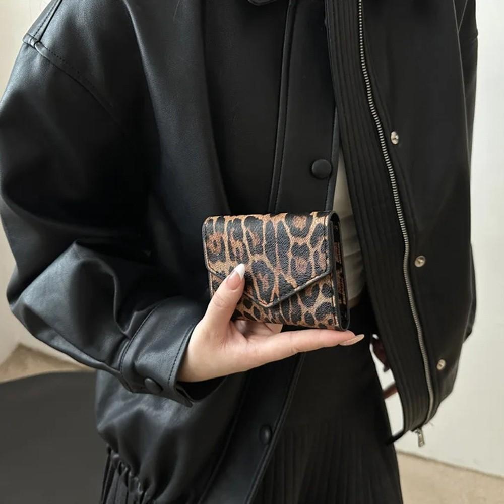 Korean Style Leopard Short Wallet PU Leather Coin Purse Fashion Envelope Clutch Bag  Female