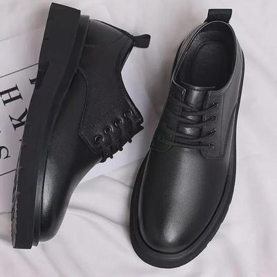 Jarné pánske kožené šnurovacie topánky s veľkou špičkou, business casual, mäkká podrážka, všestranné, formálne, protišmykové, čierne.