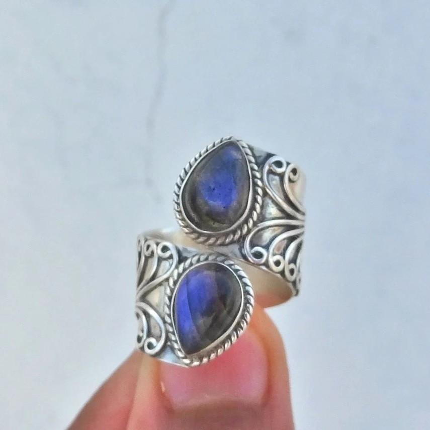 Винтажные серебристые цветочные кольца для могил для женщин, модные синие камни, регулируемые, персонализированная креативность, кольца для вечеринок resizable