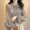 Women's French Floral Chiffon Top Autumn Long Sleeved Shirt