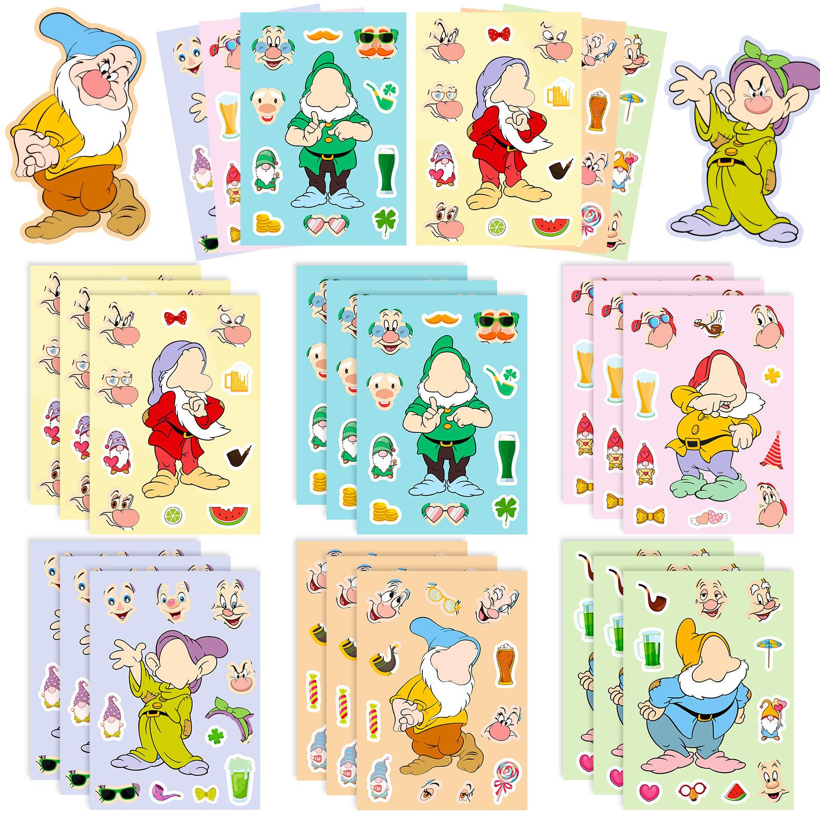 

6 High-Quality Pictures/Package Dwarf Face Swap Puzzle Decals Do-It-Yourself Children S Craft Class Game New Products