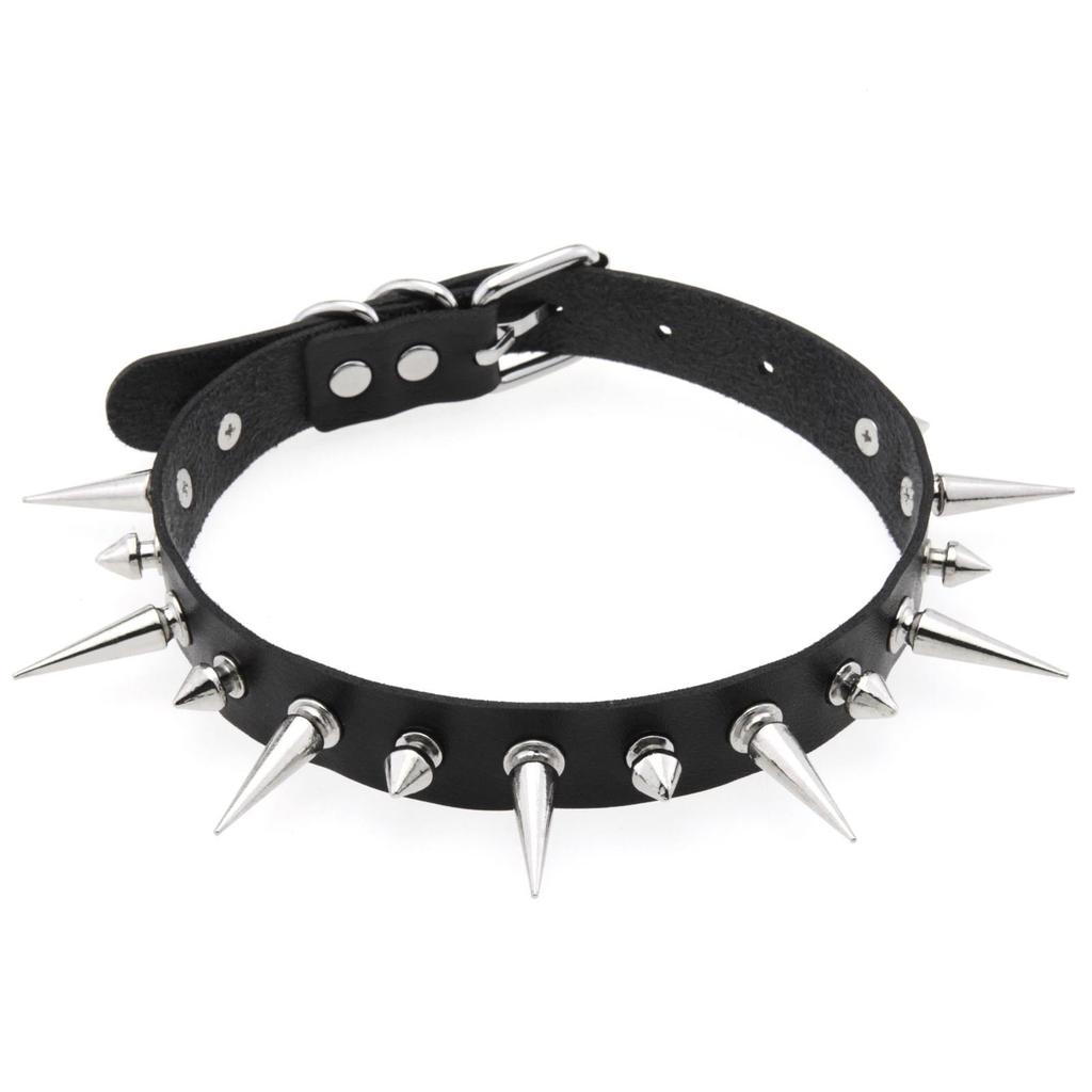 Punk Long Spike Choker Pu Leather Collar For Women Men Cool Big Rivets Studded Chocker Goth Style Necklace Emo Accessories