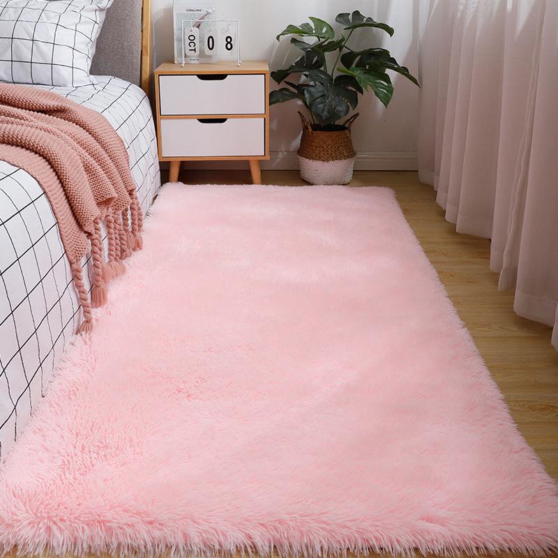 Einfarbiges Seiden-Woll-Bettvorleger für Mädchen Ins Schlafzimmer Plüschteppich Silikon Rutschfester Boden Wohnzimmerteppich Niedlicher Teppich