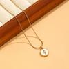 18K Stainless Steel Necklace with Hammered White Mother of Pearl Pendant - French Retro Style for Women