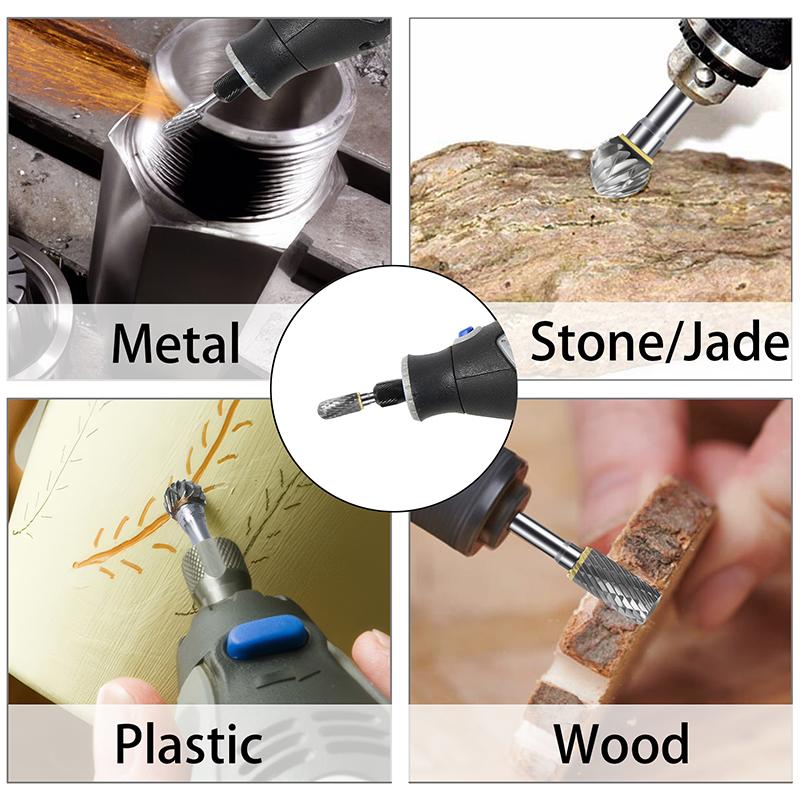 Carbide Burr Set 10PCS 1/8" Shank Double Cut Tungsten Carbide Rotary Burrs Set with Dremel Bits for Metal Wood Carving Polishing