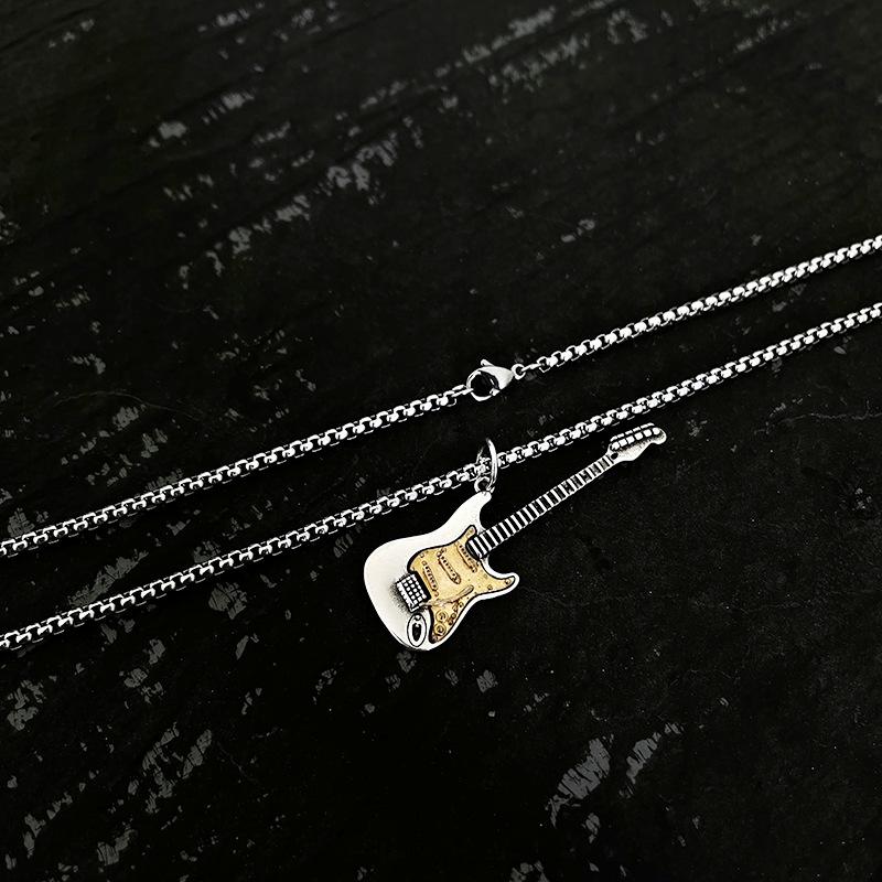 Rock Electric Guitar Music Note Pendant Male Retro Niche Punk Style Design Hip Hop Handsome Personality Men Necklace Women