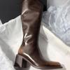 Women Knee-high Boots Temperament Pointe Leather Boots Slimming Long Tube Boot V-mouth Designer Women's Boots Botas Largas Mujer