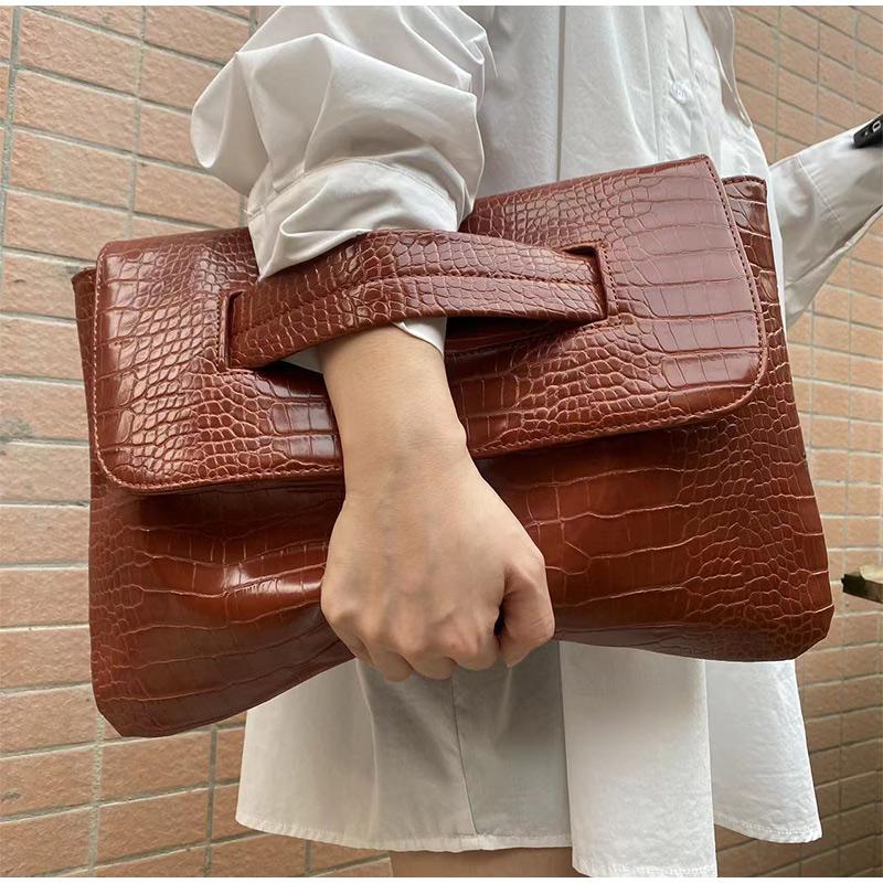 Fashion  Storage Bag Document Bagluxury Crocodile Pattern Women's Briefcase,large Capacity Solid,ladies Simple Clutch Bag