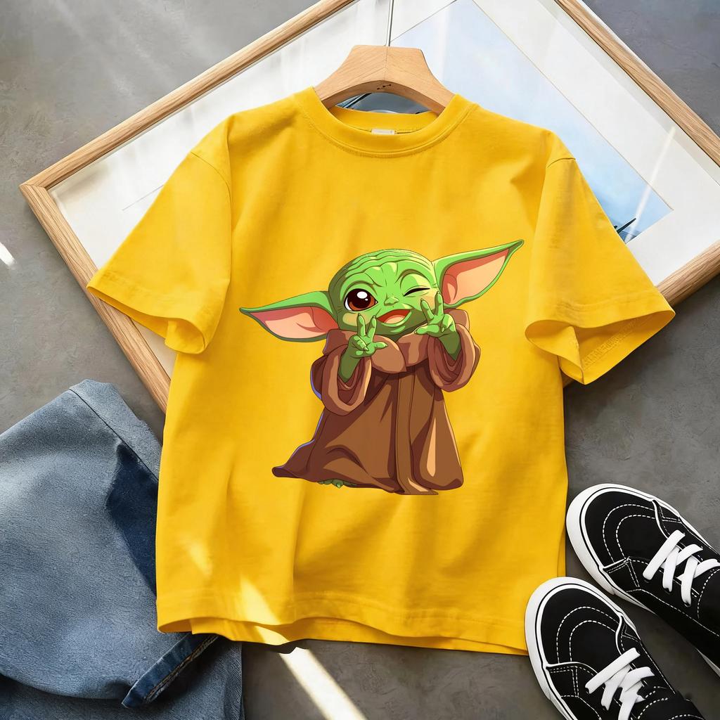 Hot Sale Star Wars Baby Yoda Graphic Kids Short Sleeve T Shirt Premium Breathable All Match Tee Toddler Boys Girls Summer Trendy