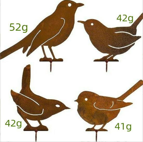 Rustic Metal Bird Silhouette Set: 4-Piece Outdoor Garden Courtyard Decoration