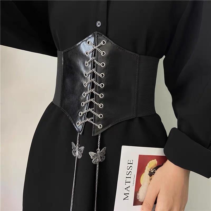 Women's Wide-Band Butterfly Chain Waist Belt for Sweaters and Skirts