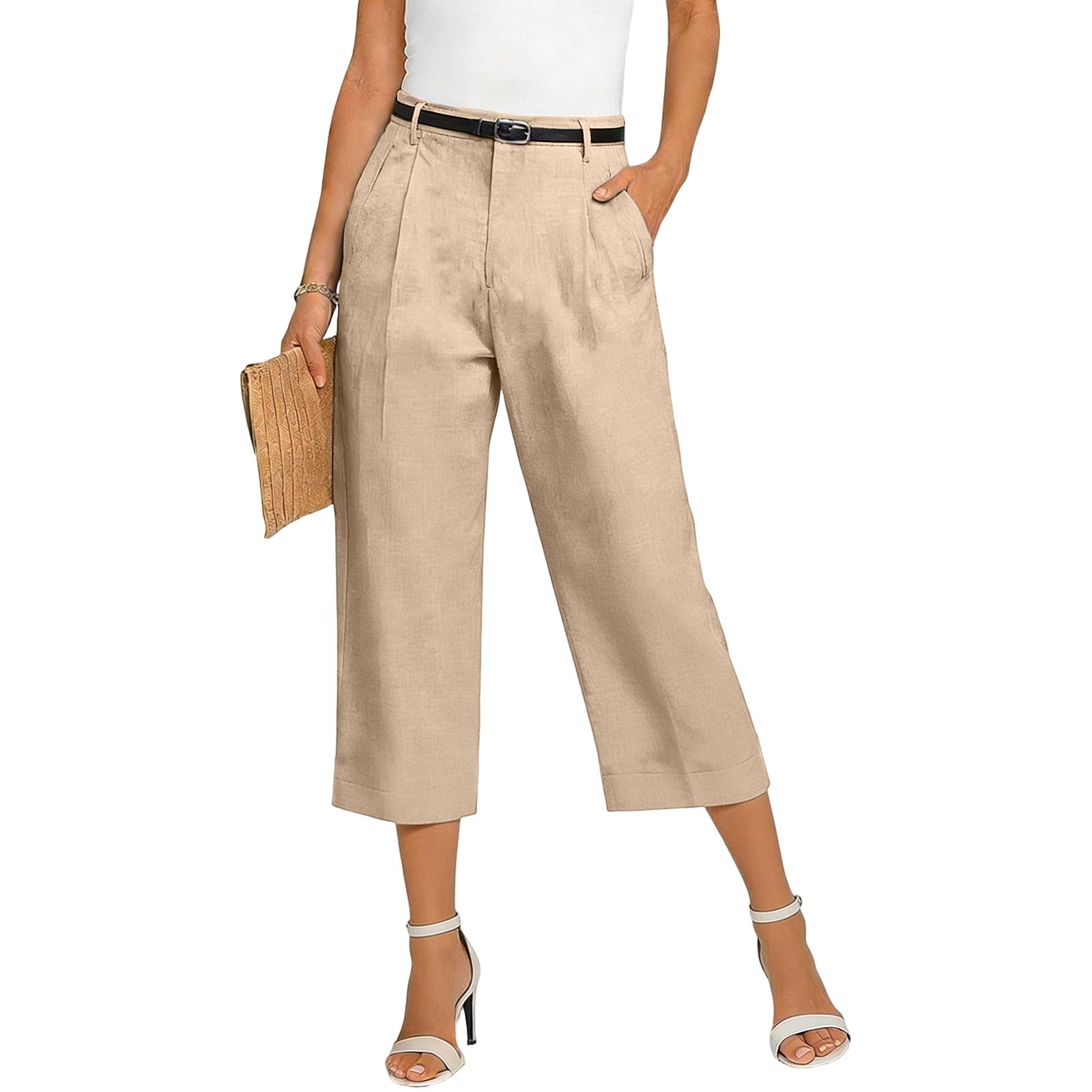 

Women s Color Casual Fashion Breathable Loose Cotton Linen Seven Quarter Pants S хакі