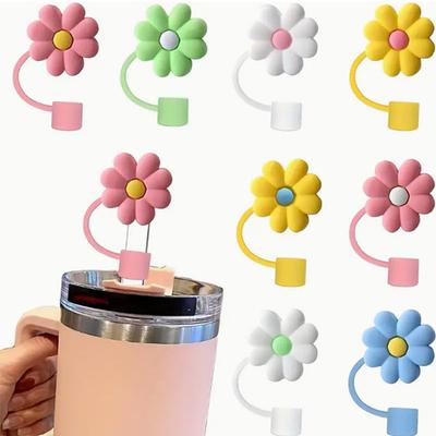 9 pezzi graziosi manicotti di paglia floreali con tappi in silicone durevoli, coperture di paglia colorate antideformabili e antirottura