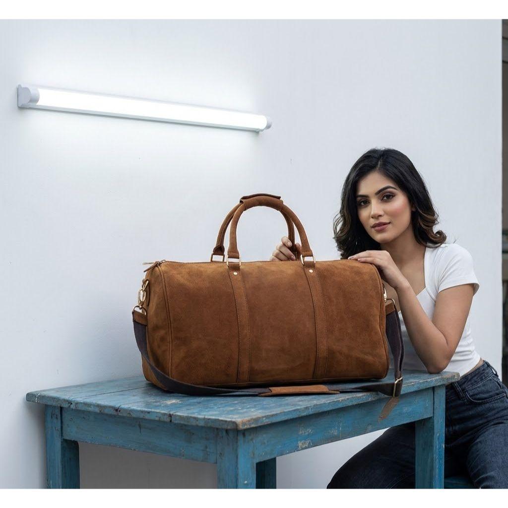 Personalized Cowhide Leather Duffel Bag: Weekender Travel Bag