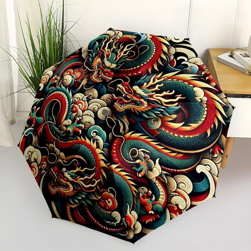 1pc Dragon Pattern Automatic Folding Umbrella - Compact 8-Rib Design,Perfect Gift for Friends & Family yy250926050