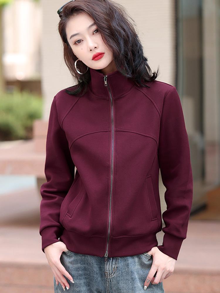2025 Versatile Women's Stand-up Collar Double Zipper Cardigan: Casual Long Sleeve Sports Jacket