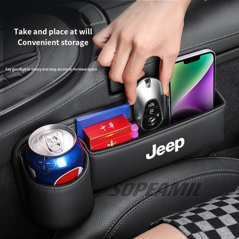 Car Leather Seat Crevice Water Cup Holder Storage Box Jeep Renegade Compass Gladiator Patriot Commander Wrangler Grand Cherokee