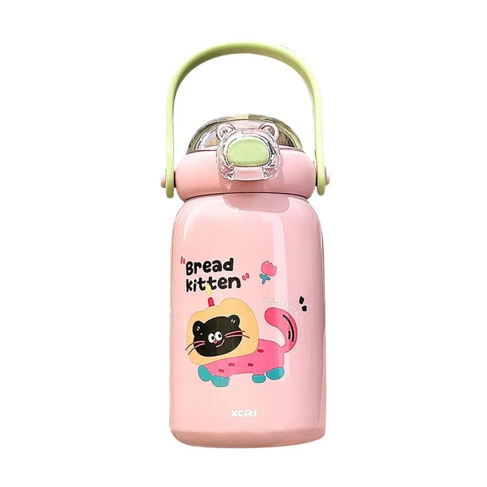 Large Capacity Vacuum Cup Double Drinking Straw Coffee Cup Cute Student Water Cup  for Children