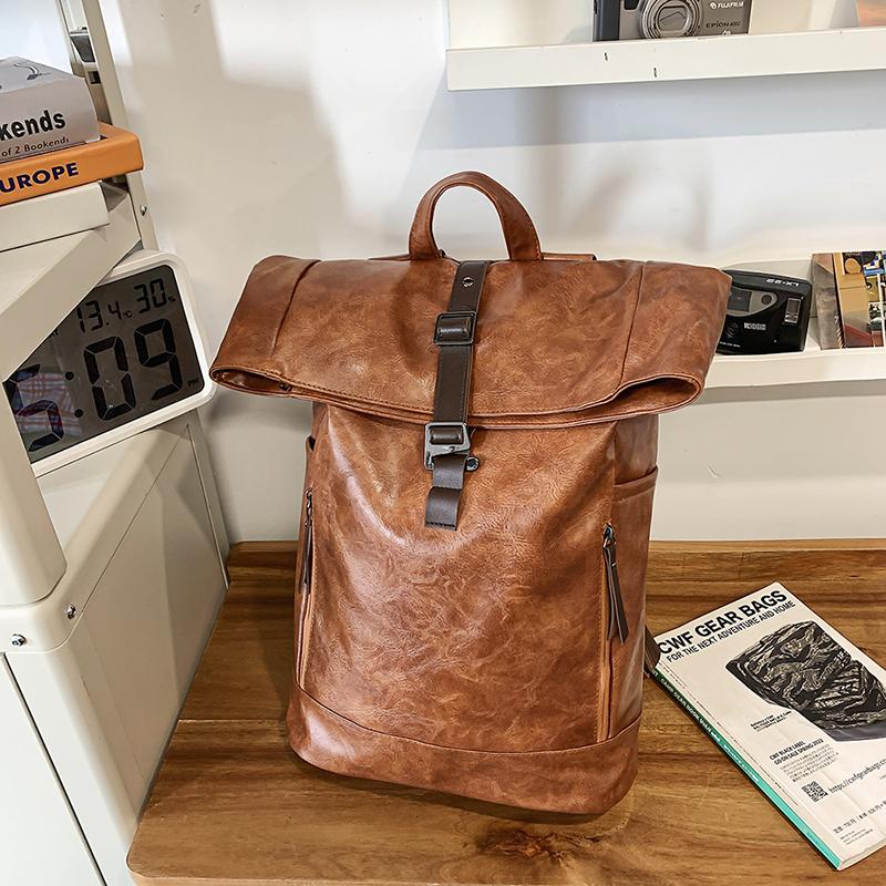 Plecak z miękkiej skóry Plecak męski Duża pojemność Torba na komputer Torba studencka do dojazdów Wodoodporna Jednolity kolor Torba podróżna
