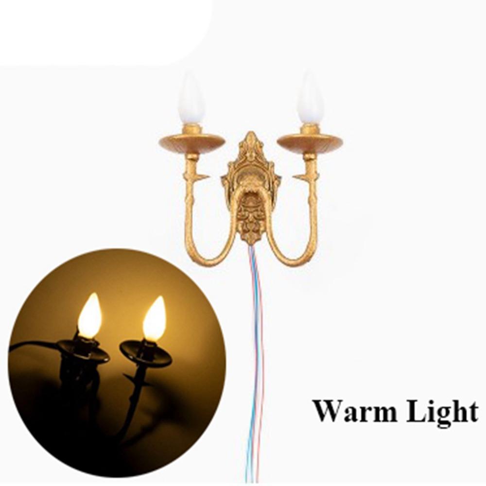 New 2.5*2.7cm Dollhouse Wall Lamp ABS Metal Material 3V White/Warm Light Model Doll House Garden Decor Sand Table Chandelier