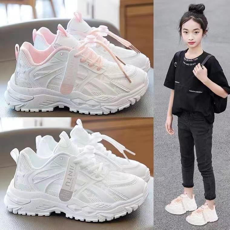Mädchen-Sneaker atmungsaktives Mesh Dad-Schuhe 2025 neue vielseitige Jungen-kleine weiße Schuhe Grundschüler lässige Mesh-Schuhe