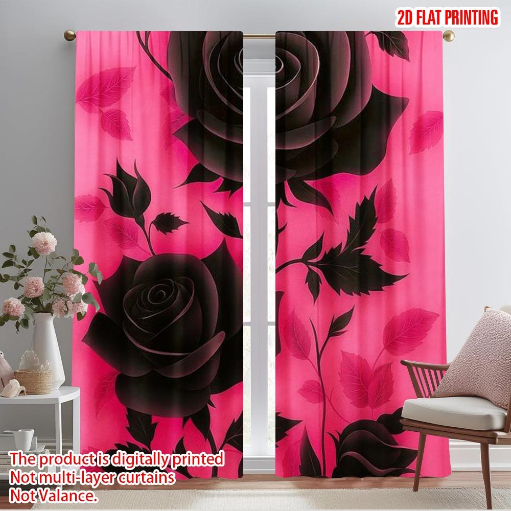 

2pcs,2D plane printing Popular Curtains Dark Blooming Roses Versatile Fabric (without rod) Festive for Bedroom Living Room Study 52.50×116.00 CM 2pcs