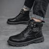 Men's Boots Autumn/winter 2024 Men's Boots Korean Version High Top Casual Lace Up Flat Bottomed Round Toe Comfort Leather Shoes