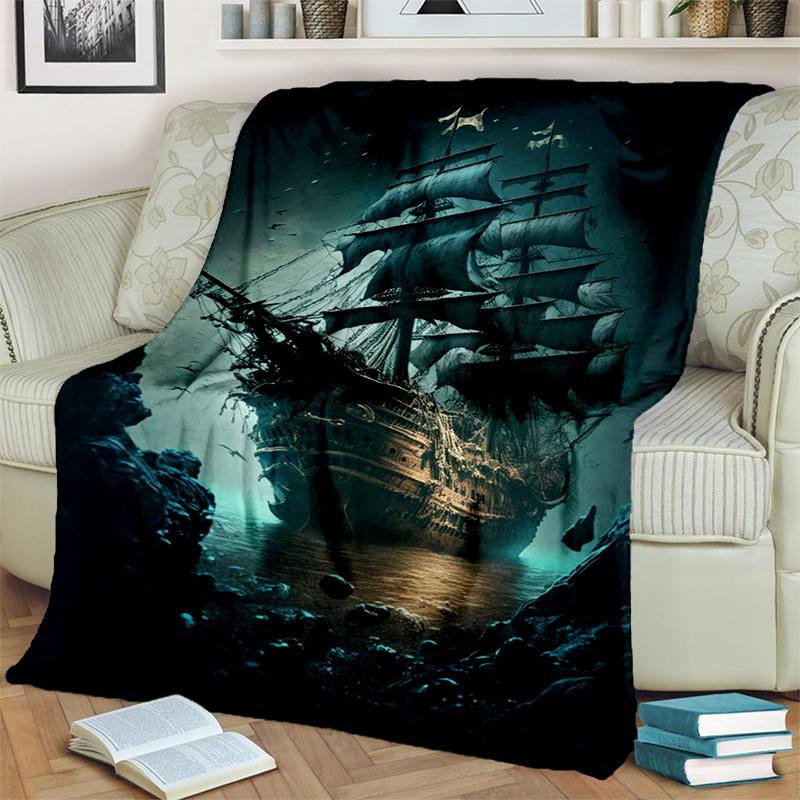 3D Pirate Ship Boat,Barque,Sailboat Blanket,Soft Throw Blanket for Home Bedroom Bed Sofa Picnic Travel Office Cover Blanket Kids