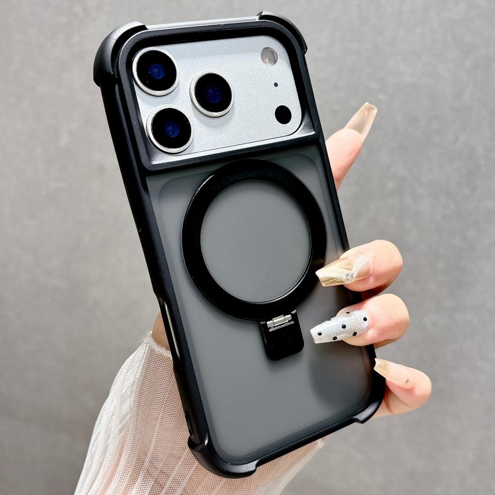 Stand Holder Transparent For Magsafe Case For iPhone 17 16 15 14 13 Pro Max Magnetic Shockproof Soft Silicone Bumper Back Cover