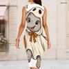 Women Plus Size Round Neck Sleeveless Halloween Sloth Printed Bodycon Midi Dress